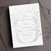 ワイルドフラワーシルエット結婚リースズシルバー 箔招待状