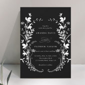 ワイルドフラワーシルエット結婚リースズブラック 招待状