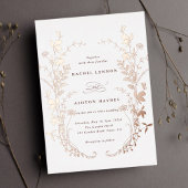 ワイルドフラワーシルエット結婚リースバラ金ゴールド 箔招待状