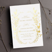 ワイルドフラワーシルエット結婚リース金ゴールド 箔招待状