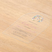 ワイルドフラワーシルバークロスピンクのスクリプトガールバプテスマ アクリル招待状 (レイダウン)