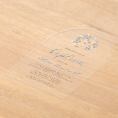 ワイルドフラワーシルバークロスブルースクリプトボーイバプテスマ アクリル招待状 (レイダウン)