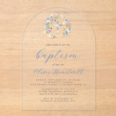 ワイルドフラワーシルバークロスブルースクリプトボーイバプテスマ アクリル招待状 (正面)