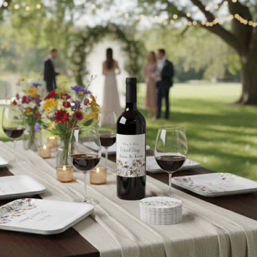 ワイルドフラワーシンフォニー：ビビッドな水彩アート ワインラベル