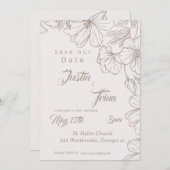 ワイルドフラワーシンプルの書道の日付を保存 招待状 (正面/裏面)