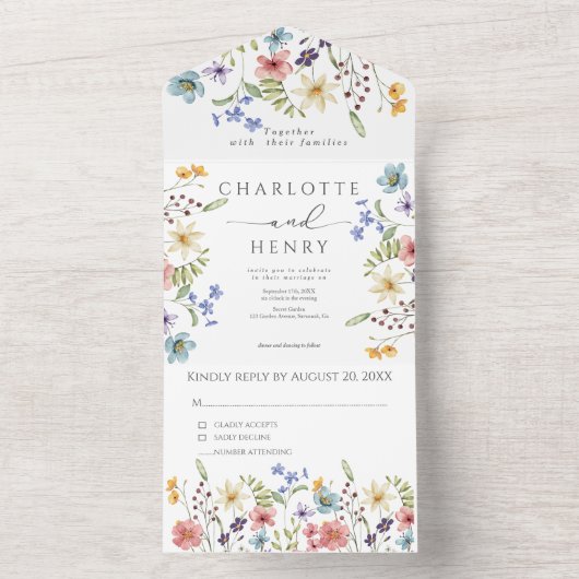 ワイルドフラワーシンプルズ庭園の結婚式 オールインワン招待状 (内側)