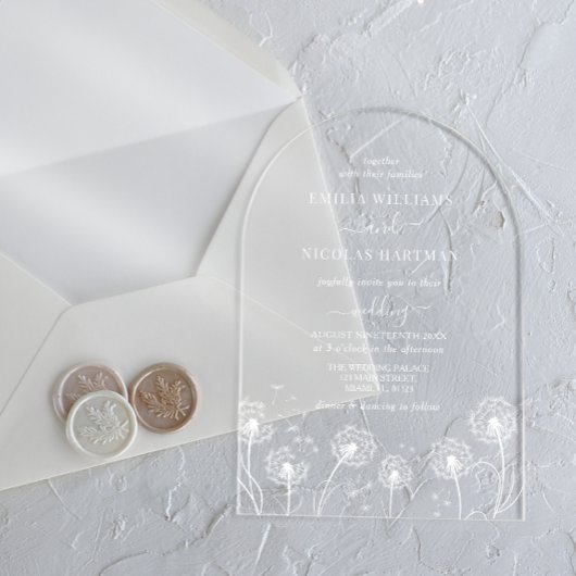 ワイルドフラワーシンプルホワイト結婚 アクリル招待状