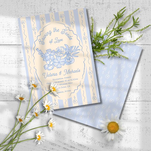 ワイルドフラワーシードパケット手描きリハーサルディナー 招待状