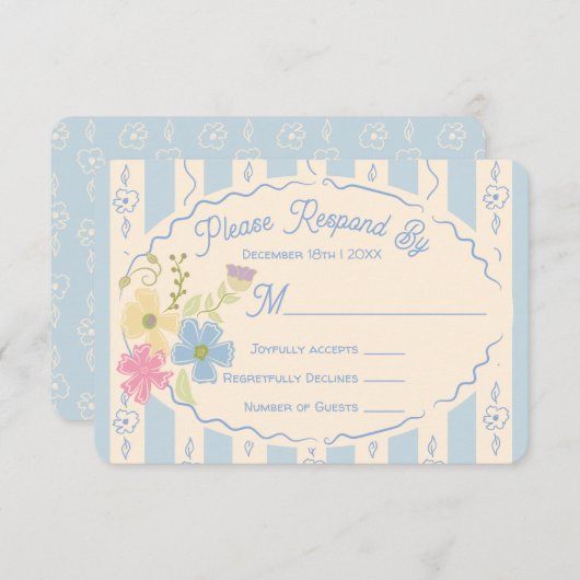 ワイルドフラワーシードパケット手描きRSVP応答 招待状 (正面/裏面)