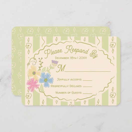 ワイルドフラワーシードパケット手描きRSVP応答 招待状 (正面/裏面)