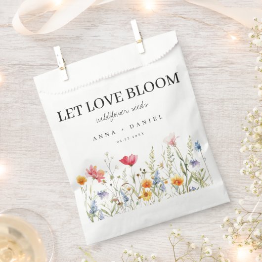 ワイルドフラワーシード結婚式の引き出物バッグ フェイバーバッグ (クリップ留めされた状態)