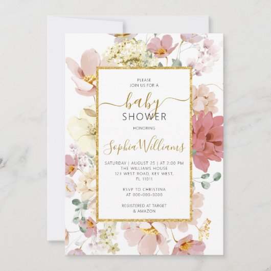 ワイルドフラワージェントリーフローラベビーシャワー招待状 招待状 (正面)
