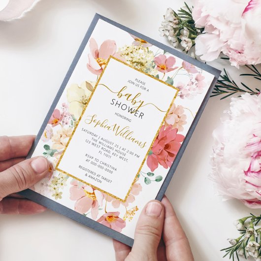ワイルドフラワージェントリーフローラベビーシャワー招待状 招待状
