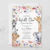 ワイルドフラワージャングルサファリアニマルガールベビーシャワー 招待状 (正面)