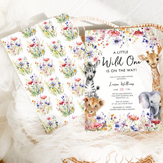 ワイルドフラワージャングルサファリアニマルガールベビーシャワー 招待状