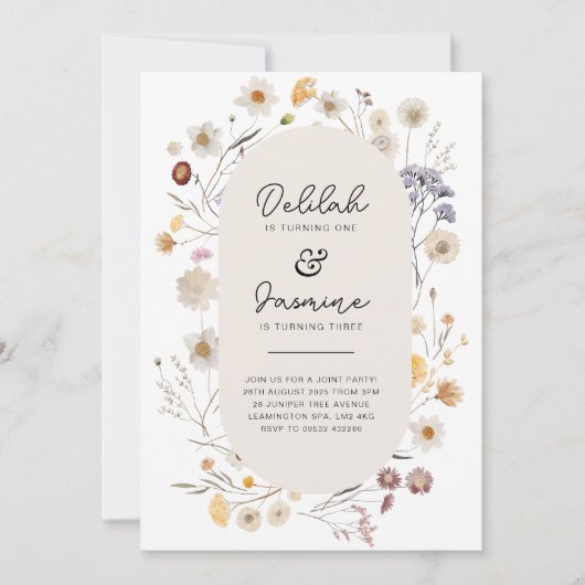 ワイルドフラワージョイント誕生日フォトバック 招待状 (正面)