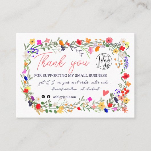 ワイルドフラワースクリプトオーダーのロ感謝していゴをqr 名刺 (正面)