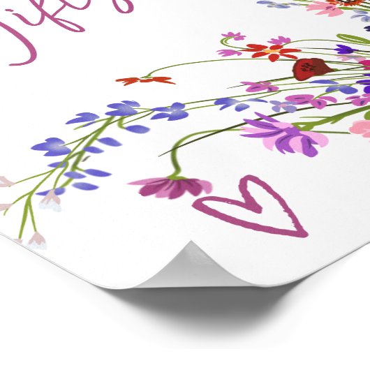 ワイルドフラワースクリプトギフトブライダルシャワー ポスター (角)