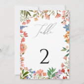ワイルドフラワースクリプトテーブルナンバーカード 招待状 (正面)