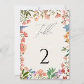 ワイルドフラワースクリプトテーブル番号カード 招待状 (正面)