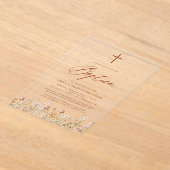 ワイルドフラワースクリプトニュートラルベージュバプテスマ アクリル招待状 (レイダウン)