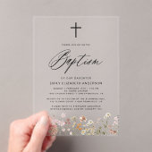 ワイルドフラワースクリプトニュートラルベージュバプテスマ アクリル招待状 (インサイチュ (ポータブル))