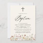 ワイルドフラワースクリプトニュートラルベージュバプテスマ 招待状 (正面)