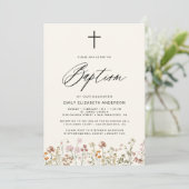 ワイルドフラワースクリプトニュートラルベージュバプテスマ 招待状 (スタンド正面)