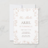 ワイルドフラワースケッチかわいいフローラ21歳の誕生日 招待状 (正面)
