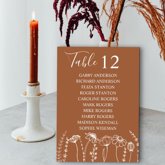 ワイルドフラワースケッチオレンジ色のテーブル番号座席