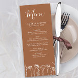 ワイルドフラワースケッチフローラ結婚テラコッタのメニュー メニュー<br><div class="desc">テラコッタ焼けオレンジ結婚色の野生の花のメシンプルニューとフローラの線形デザイン。テンプレートは、セットメニューまたは食事オプションでパーソナライズするように設定されている。白い線のアートと手書き縁どスクリプトのタイポグラフィでの野生の花と繊細なボエレガントタニカルなテーマ。ワイルドフラワースケッチコレクションを参照して一致するアイテムを探す。</div>