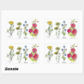 ワイルドフラワースケッチブラックインクペンウォーターカラーアート 長方形シール (シート)