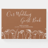 ワイルドフラワースケッチ焼きオレンジ結婚色 ゲストブック (正面)
