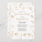 ワイルドフラワースケッチ金ゴールド花花卒業パーティー 招待状 (正面/裏面)