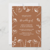 ワイルドフラワースケッチ テラコッタ シンプル フラワール ウェディング 招待状 (正面)