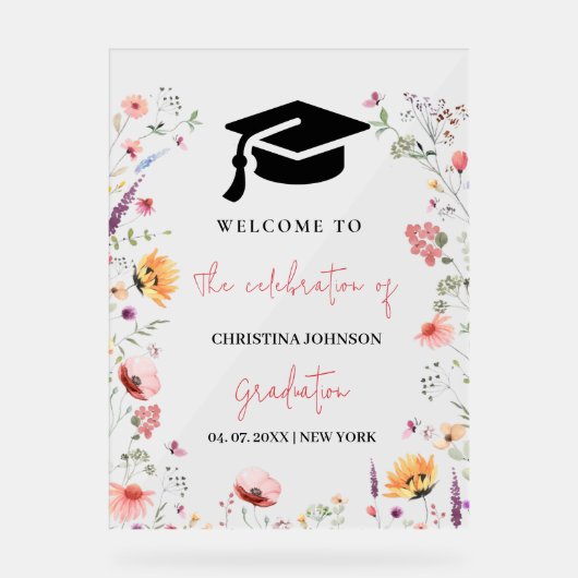 ワイルドフラワースタイリッシュガーデン卒業ウェルカムサイン アクリルサイン (正面)