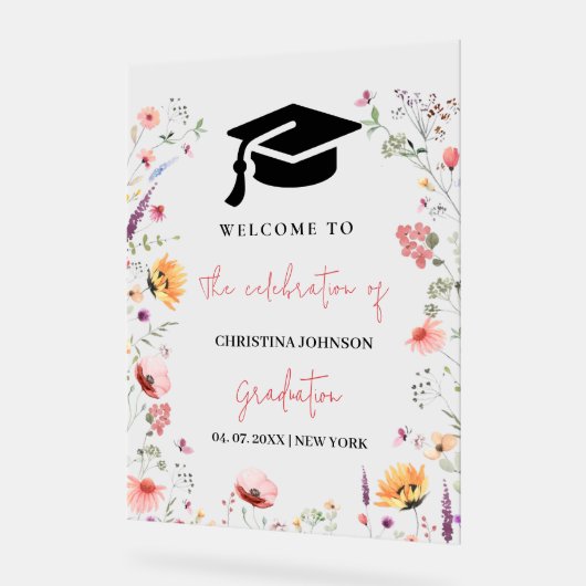 ワイルドフラワースタイリッシュガーデン卒業ウェルカムサイン アクリルサイン (傾斜)