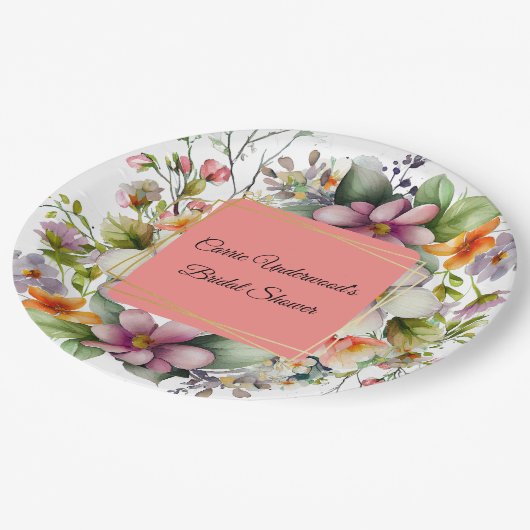 ワイルドフラワースタイリッシュズブライダルシャワー ペーパープレート (アングル)