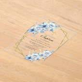 ワイルドフラワースタイリッシュダスティブルーガーデンバプテスマ アクリル招待状 (レイダウン)