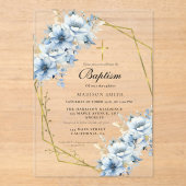ワイルドフラワースタイリッシュダスティブルーガーデンバプテスマ アクリル招待状 (正面)