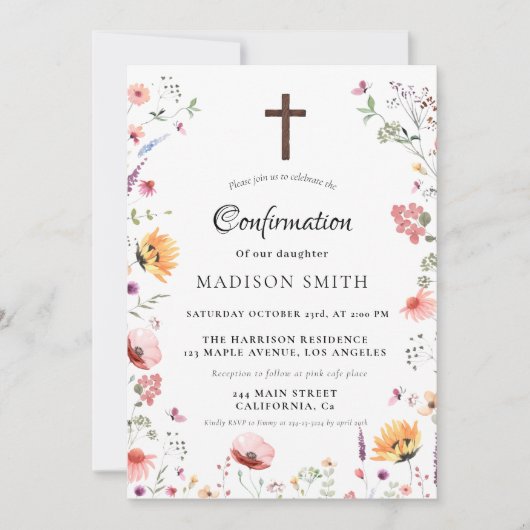 ワイルドフラワースタイリッシュメドウガーデンの確認 招待状 (正面)