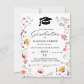 ワイルドフラワースタイリッシュメドウガーデン卒業招待状 サンキューカード (正面)