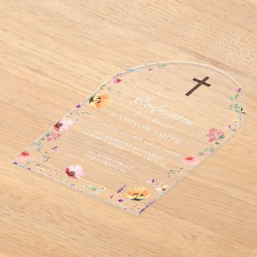 ワイルドフラワースタイリッシュメドウガーデン確認 アクリル招待状 (レイダウン)