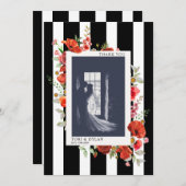 ワイルドフラワーストライプ結婚の写真サンキューカード サンキューカード (正面/裏面)