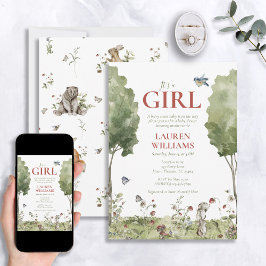 ワイルドフラワーストロベリーガールベビーシャワー 招待状