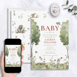 ワイルドフラワーストロベリーサマーベビーイン開花シャワー 招待状