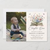 ワイルドフラワーストーリーブックチャプワン誕生日写真 招待状 (正面)