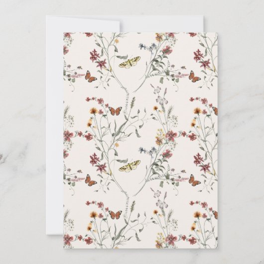 ワイルドフラワーズと蝶フローラブライダルシャワー 招待状 (裏面)