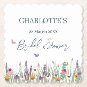 ワイルドフラワーズと蝶ブライダルシャワーパーティー ペーパーコースター (正面)