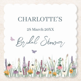 ワイルドフラワーズと蝶ブライダルシャワーパーティー ペーパーコースター